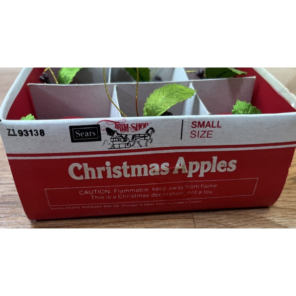 Vintage Sears Red Apple Christmas Ornaments Set of 12 Faux Fruit Decor in Box - Picture 2 of 7